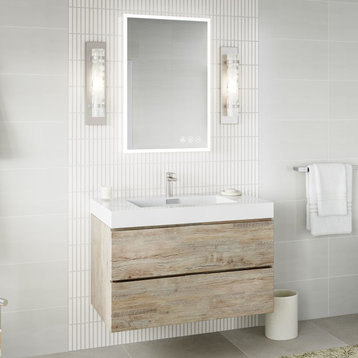 Boutique Bath Vanity, Natural Wood, 36", Single Sink, Wall Mount