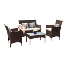 Costway 4 PC Patio Rattan Wicker Chair Sofa Table Set Outdoor Garden Furniture