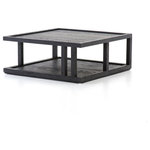 Four Hands - Charley Coffee Table-Drifted Black - The living space centerpiece gets a geometric spin. Drifted black oak forms cleanly-mitered corners, offering two tiers of tabletop for plenty of space. Open-air styling lends a look of lightness to rustic materials.