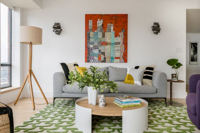 Example of a trendy living room design in Boston