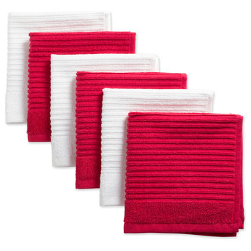 DII Assorted Tango Red Ribbed Terry Dishcloth, Set of 6