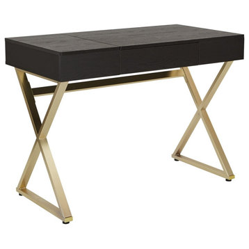 Contemporary Desk, Crossed Golden Base and Flip Sides With Built, Power Station