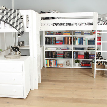 Twin L shape High Loft Bed with Ladder and Study
