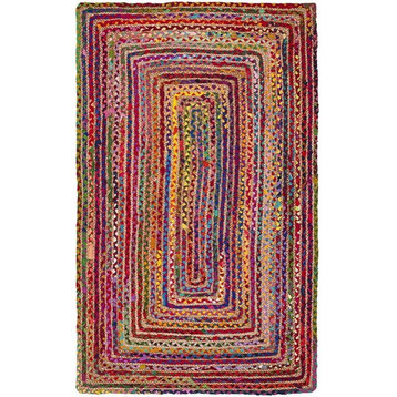 Farmhouse Area Rug, Hand Woven Natural Jute With Multicolored Cotton, 6' X 9'