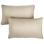Mozaic Company - Beige White Check Outdoor Lumbar Pillow Set of 2, 14x24 - This plaid/check pattern on this set of two outdoor lumbar pillows is sure to cozy up your favorite outdoor space! Give your patio seating a touch of farmhouse charm with these beautiful pillows made out of 100% weather-resistant fabric. These pillows will withstand the sun, rain and stains for seasons to come, while providing luxurious comfort for you and your guests. Made in the USA and filled with plush, polyester, they offer both quality and support.