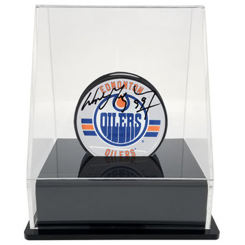 OnDisplay Deluxe UV-Protected Hockey Puck Display Case - Angle Black Base