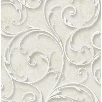Classical Scroll Wallpaper in Cream DS60808 by Wallquest