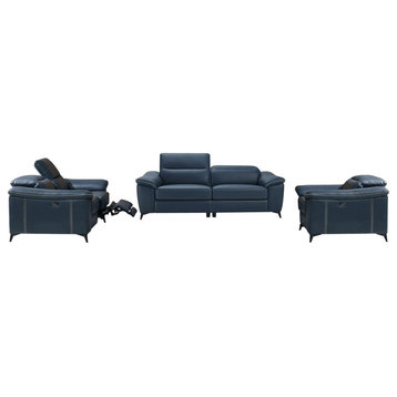 Stella Modern Blue Leatherette Sofa Set With Electric Recliners