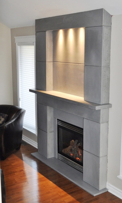 Polished concrete fireplace