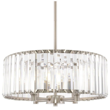 Kira Home Delilah 16" Crystal Drum Chandelier, Beveled Glass Panels