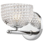 Mitzi by Hudson Valley Lighting - Sabrina 1-Light Wall Sconce, Polished Chrome - Great for a vanity setting, Sabrina is oh-so-hybrid. Using an ultra-modern arm and textural glass shades resembling old-fashioned cut crystal (which has enjoyed quite a comeback), these bath sconces are like a gift from the cool grandma you wish you had.