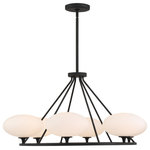 Crystorama - Parker 6 Light Black Forged Chandelier - A shape for the ages, the Parker leads a warm, industrial aesthetic that beautifully illuminates any room. The milky white hue of the egg-shaped glass pops against its black metal frame. Its practical and straight forward design offers a casual and fresh appeal to the room.