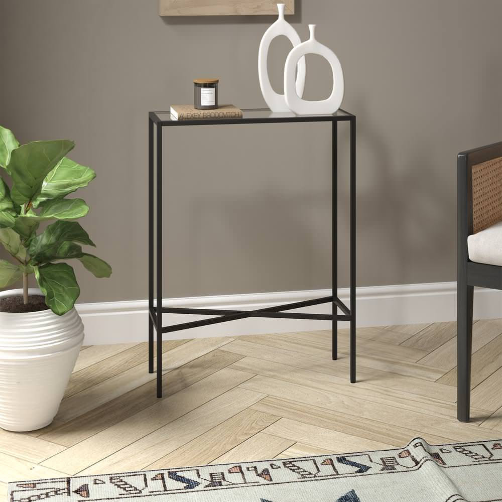 Henley 22'' Wide Rectangular Console Table with Glass Top in Blackened ...