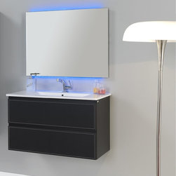 Cuero Wall 32-inch Bathroom Vanity w/ front leather. Black matte - Bathroom Vanities And Sink Consoles