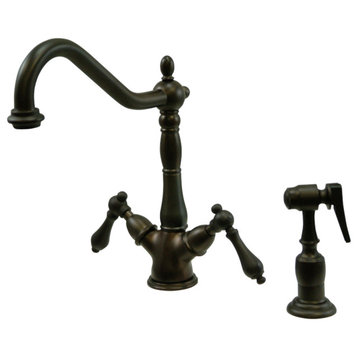 Kingston Brass Deck Mount Kitchen Faucet With Brass Sprayer, Oil Rubbed Bronze