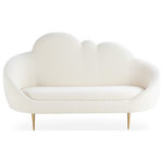 Jonathan Adler - Ether Cloud Settee, Olympus Oatmeal - Low, loungey, and trés comfortable, our Ether Cloud Settee has a simple genesis story: Jonathan wanted to create a settee that looks and feels like heaven. The chic cloud silhouette and lozenge-like form are enveloping and inviting, while gleaming brass stiletto legs add lift and polish fit for a formal parlor. Whether upholstered in warm oatmeal bouclé or cool sky-toned velvet, it's ethereal, edgy, and oozing elegance.
