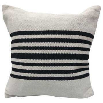 Ox Bay Handwoven White/Black Stripe Organic Cotton Pillow Cover, 22"x22"