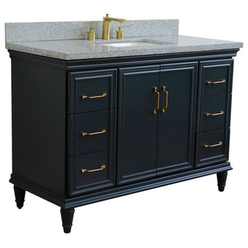 49" Single Sink Vanity, Dark Gray Finish With Gray Granite and Rectangle Sink