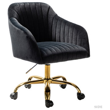 Swivel Rolling Task Chair With Tufted Back, Black