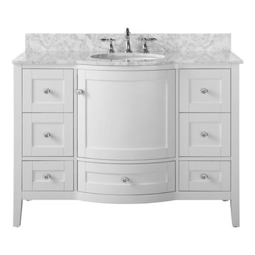 Lauren 48" Vanity Set, Brushed Nickel Hardware, Cararra White Marble Countertop