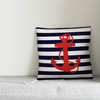 Navy Stripes Red Anchor 18x18 Throw Pillow