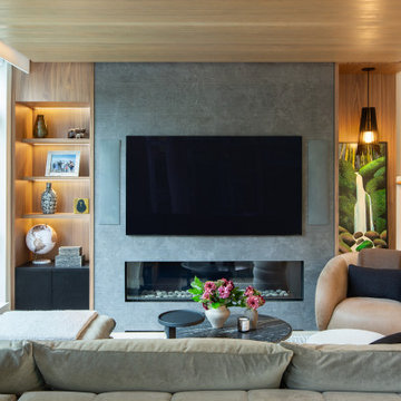 Modern Walnut Living Room with Custom Millwork