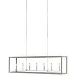 Generation Lighting Collection - Moffet Street Long 7-Light Island Pendant, Washed Pine - The Moffet Street Collection offers a distinctive take on a rustic theme. Built in broad steel frames with hand-applied finish that mimics natural wood. This combination of rustic and urban fits comfortably in a wide variety of environments. The sharp, squared lines of the frame complement a wide variety of settings. The collection includes eight-light foyer, four-light foyer, one- light wall sconce, and a six-light island fixture. The Moffet Street Collection is available in three beautiful finishes Washed Pine, Brushed Nickel and Satin Bronze All fixtures are California Title 24 compliant and damp rated for use in sheltered, damp environments.