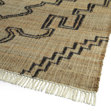 Natural Jute Collection Black 18" x 18" Square Indoor Throw Rug