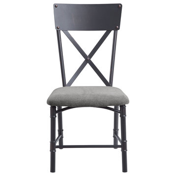 ACME Edina Side Chair, Set of 2, Gray Fabric, Oak and Sandy Black Finish