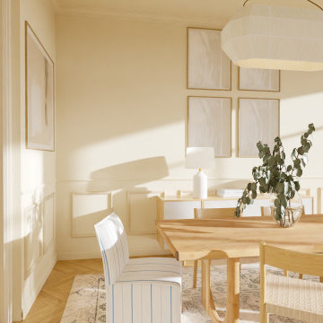 Salle à manger chic parisienne de 30 m²