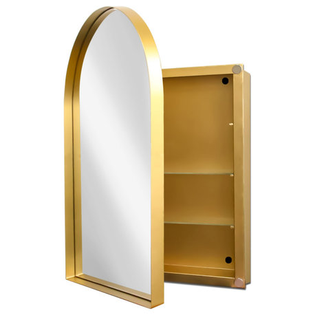 GDF Studio 24"x36" Arched Metal Recessed/Surface Mount Medicine Cabinet, Gold