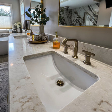 Master Bath with Refaced Vanity and Full Height Porcelain Tile Shower Walls