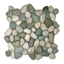 Glazed Green & White Pebble Tile - Tile