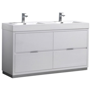 Fresca Valencia 60" Free Standing Double Sinks Bathroom Vanity in Glossy White