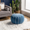 nuLOOM Yiana Embroidered Cotton Pouf, Blue