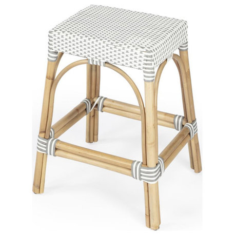 Rattan Counter Stool, Gray and White, Belen Kox