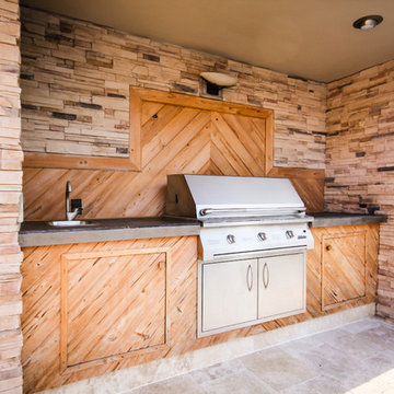 Outdoor Kitchen for Roman/Geometric Pool with Spa & Water Features Including Sun