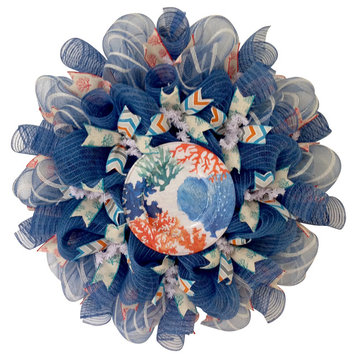 Coral Reef Decorative Plate Beach Or Coastal Handmade Deco Mesh Wreath