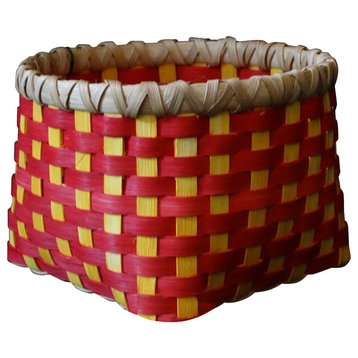 Small Hand Woven Basket, Cherry Red and Yellow