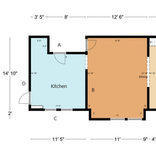 Kitchen with 3 doorway design.