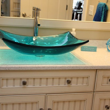 Blue glass vessel sink