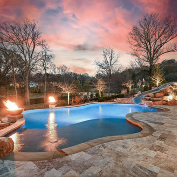 Luxury Modern Farmhouse Resort Pool with Negative Edge & Waterslide