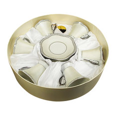 D'Lusso Designs Silver Border Design Espresso In Hat Box, 12 Piece Set