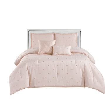 Trisha 5 Piece Comforter Set, Pink, King