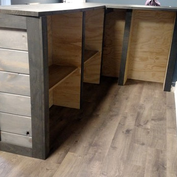 Rustic weathered basement bar.