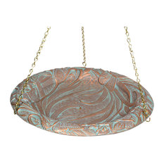 15" Diameter, 24" Chain Butterfly Hanging Birdbath, Copper Verdi