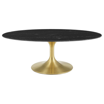 Coffee Table, Oval, Artificial Marble, Metal, Gold Black, Modern, Lounge
