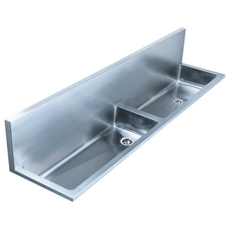 Whitehaus WHNCD72 Noah's Wall Mounted Double Basins Stainless - Brushed