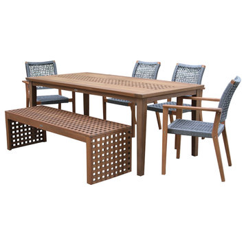 6-Piece Checkerboard Dining Set With Rope Chairs