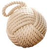 6" Dia. Cream Monkey Fist Rope Knot Door Stopper, Nautical Wedge, Bookend- Ivory